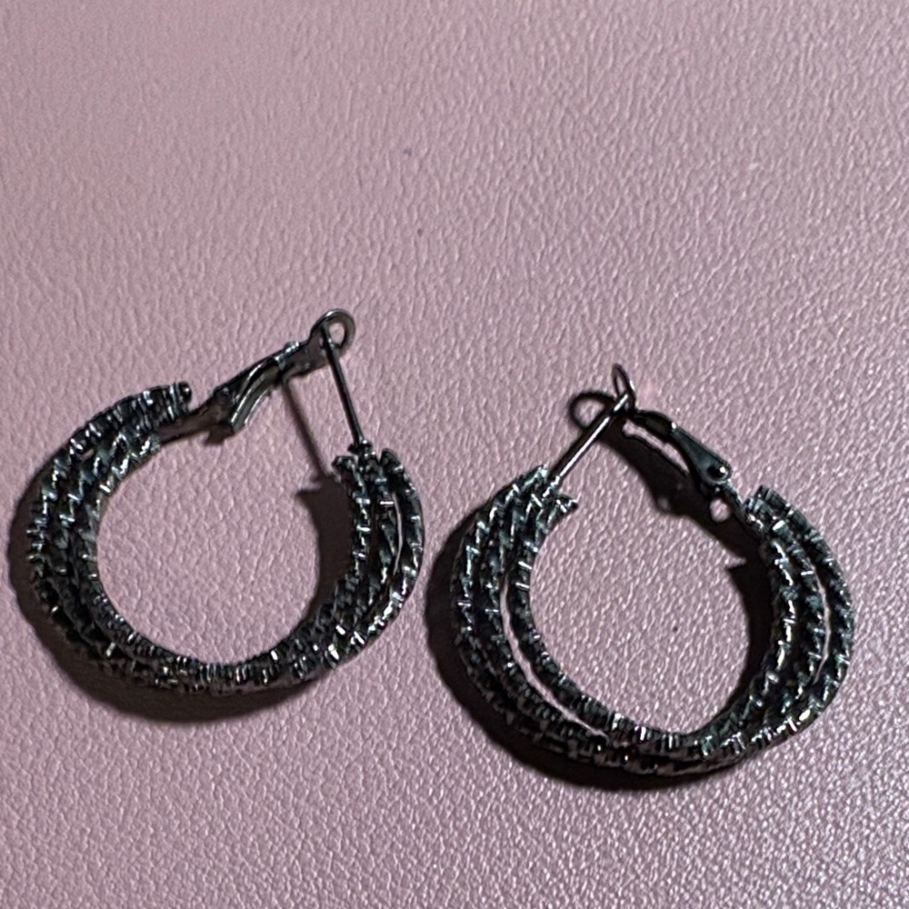 Silver Textured Hoop Earrings